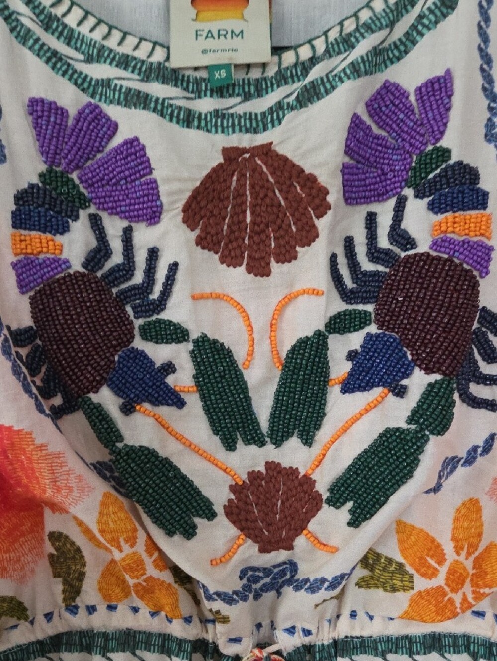 FARM Rio Crab & Shell Embroidered Midi Dress | Rare Coastal Collection | Size XS - Picture 4 of 7